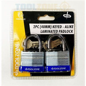 Toolzone 2Pc 40Mm Laminated Padlock Key Al LK062