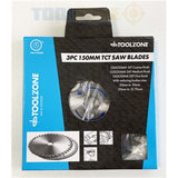 Toolzone 3Pc 150Mm Tct Circ. Saw Blades-PA019