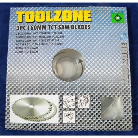 Toolzone 3pc 160mm TCT Circular Saw Blades-PA020