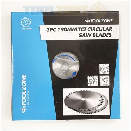 Toolzone 3pc 190mm x 16mm TCT Circular Saw Blade-PA022