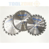 Toolzone 3pc 190mm x 16mm TCT Circular Saw Blade-PA022