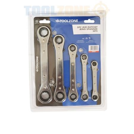 Toolzone 5pc MM Flat Ratchet Ring Spanners Set-SP029