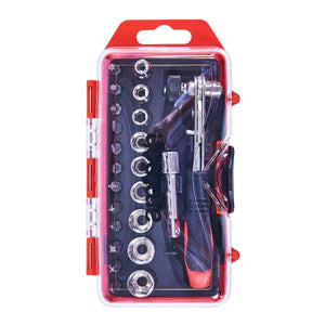 Am-tech 23pc Offset Ratchet Handle,Bit&Socket Set 6pc CDU - L1955