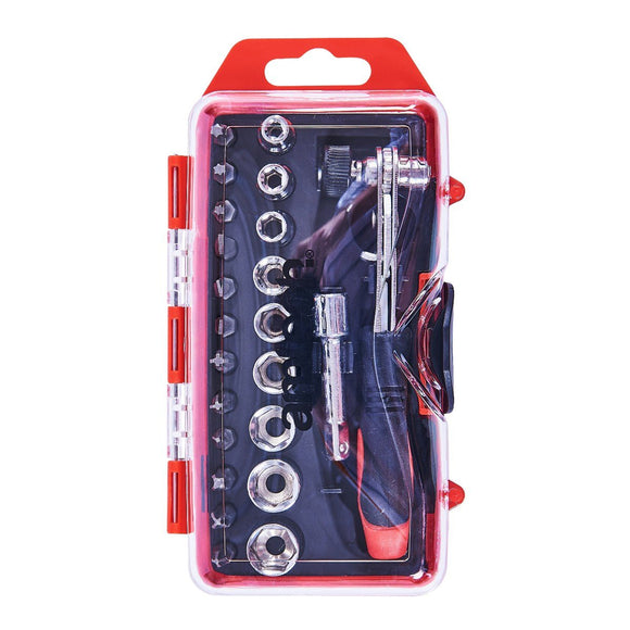 Am-tech 23pc Offset Ratchet Handle,Bit&Socket Set 6pc CDU - L1955