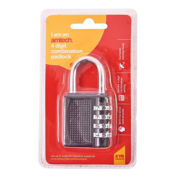 Amtech 4 digit combination padlock-T1140