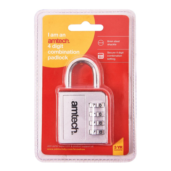 Amtech 4 Digit Zinc Combination Padlock - T1142