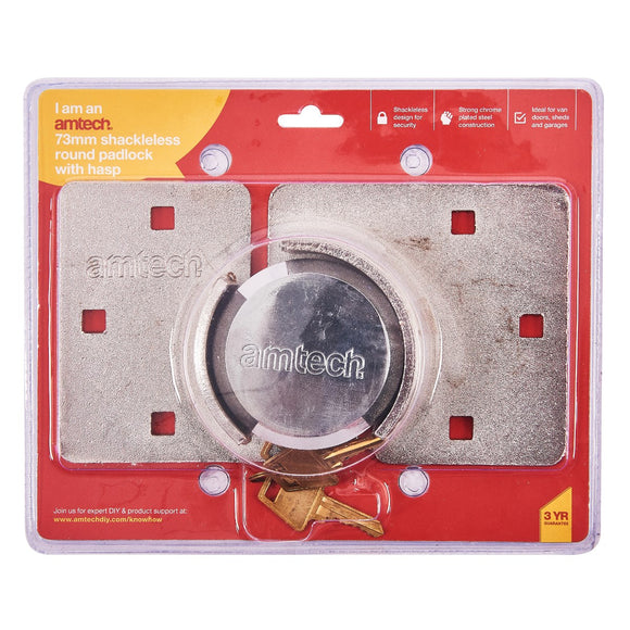 Am-Tech 73mm Shackless Round Padlock with Hasp - T1640