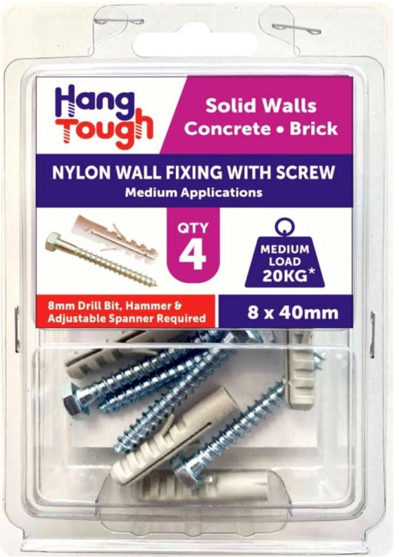 Hang Tough Nylon Plug Anchor w/Out  Lip + Hex WD Screw 8x40mm - 8507