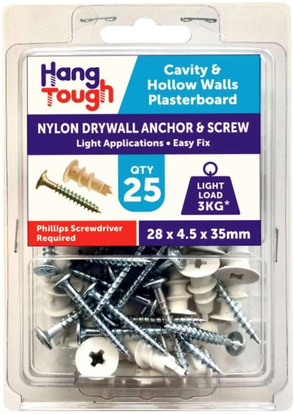 Hang Tough Nylon D/Wall Anchor 3 Point +Screw 28mm 4.5x35mm -8508