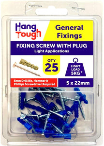 Hang Tough Fixing Plugs Blue With Screw 5 x 22mm - 8519