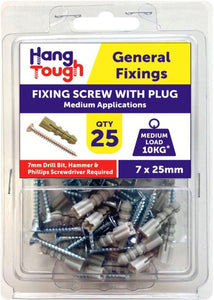 Hang Tough Fixing Plugs Green With Screw 7 x 25mm - 8521