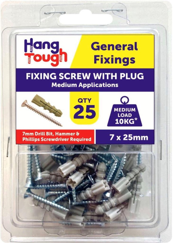 Hang Tough Fixing Plugs Green With Screw 7 x 25mm - 8521