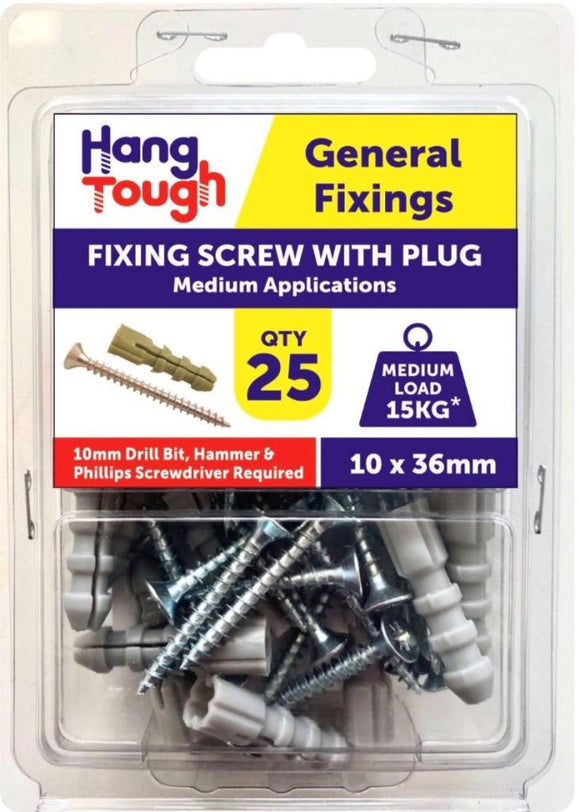 Hang Tough Fixing Plugs Grey With Screw 10 x 36mm - 8523