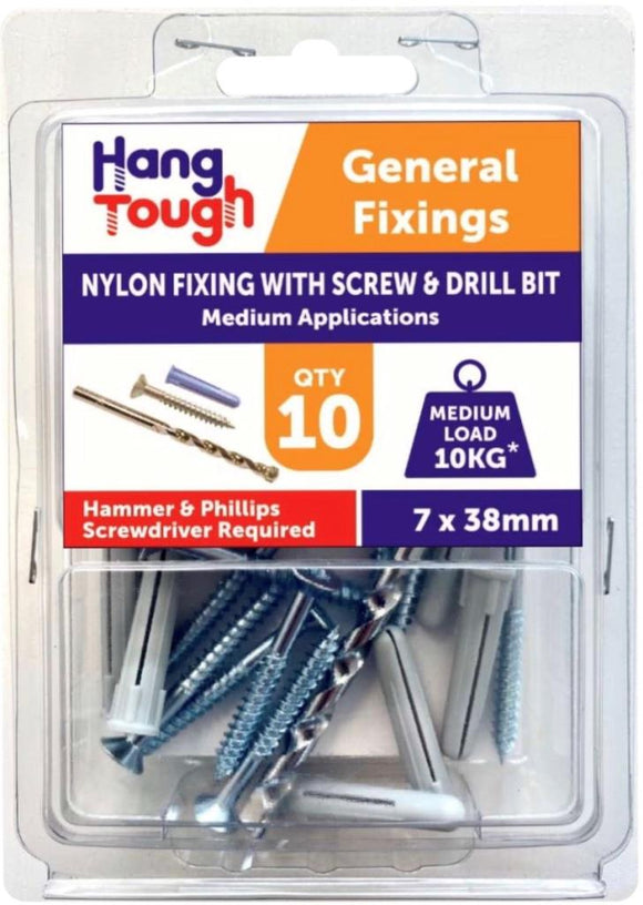 Hang Tough Fixing Plug With Screw & Drill Bit 7 x 38mm - 8526