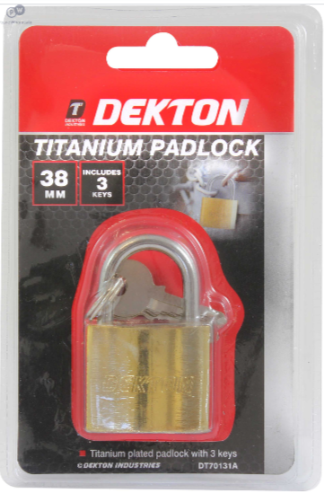 Dekton 38mm Titanium Coated Padlock with 3 keys - 70131A