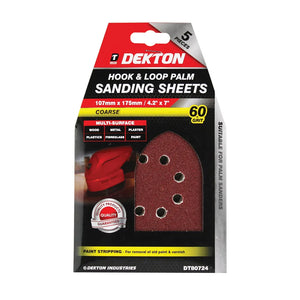 Dekton 5pc Palm Sanding Sheet 107x175mm Coarse 60 Grit -80724