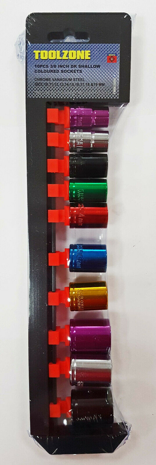 Toolzone Colour 10PC 3/8 MM STD. CRV Sockets - SS312