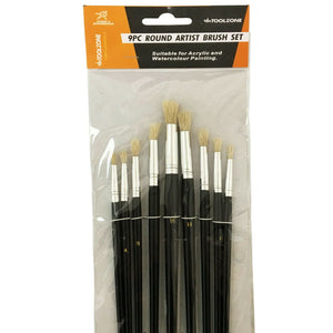 Toolzone 9pc Round Artist Brushes - BR014
