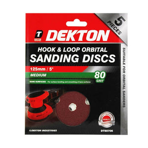 Dekton 5pc Orbital Sanding Disc 125mm Medium 80 grit - 80706