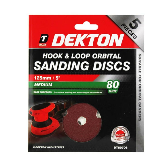 Dekton 5pc Orbital Sanding Disc 125mm Medium 80 grit - 80706