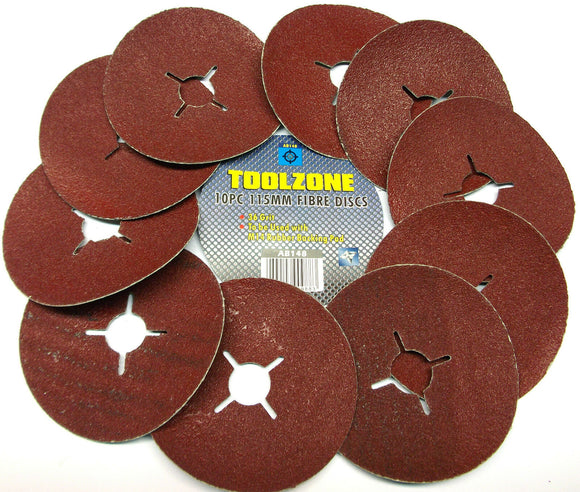 Toolzone 10pc 115mm 36 Grit Fibre Discs - AB148