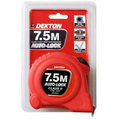 Dekton hi vis red soft grip auto lock tape measure 7.5mx25mm - 55163