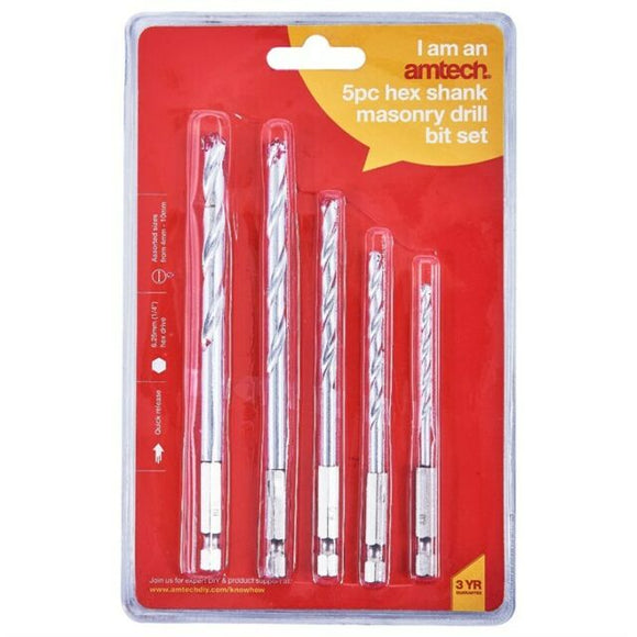 Amtech 5pc HEX SHANK MASONRY DRILL BIT SET - F1730