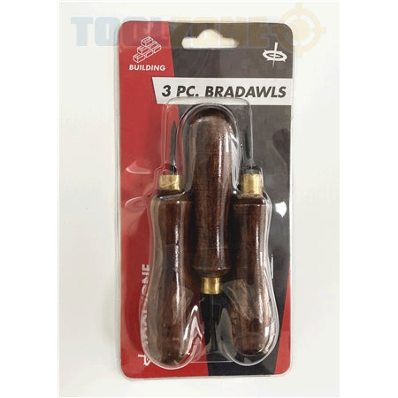 Toolzone 3pc Bradawl Set Wooden Handle-WW199