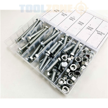 Toolzone 100pc 12mm Bolts & Nuts Assortment - HW004