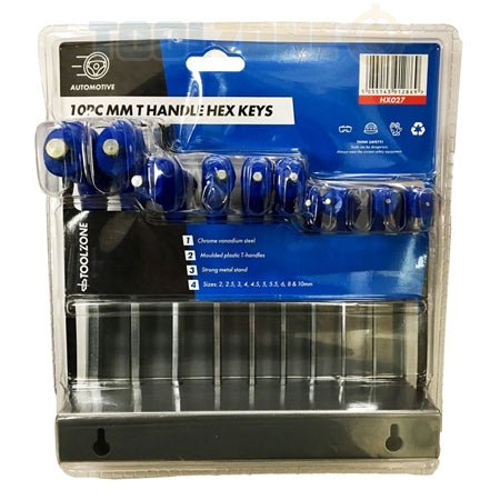 Toolzone 10pc T Handle Hex Keys Metric - HX027