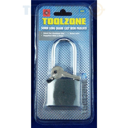 T/zone 50mm Long Shank Iron Padlock - LK032