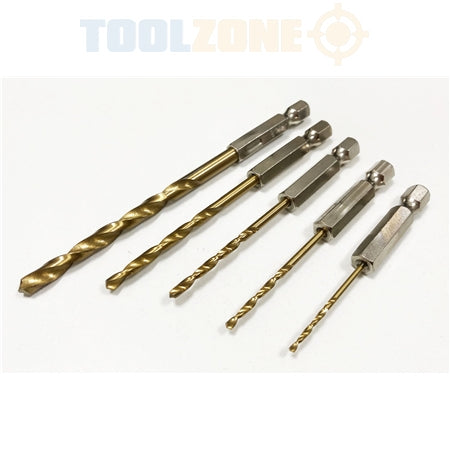 Toolzone 5pc Titan Coated Drills Hex Shank - DR098