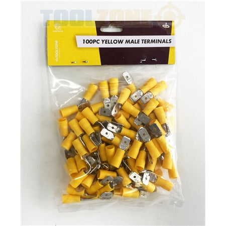 Toolzone 100pc Yellow Male Terminals - EL142